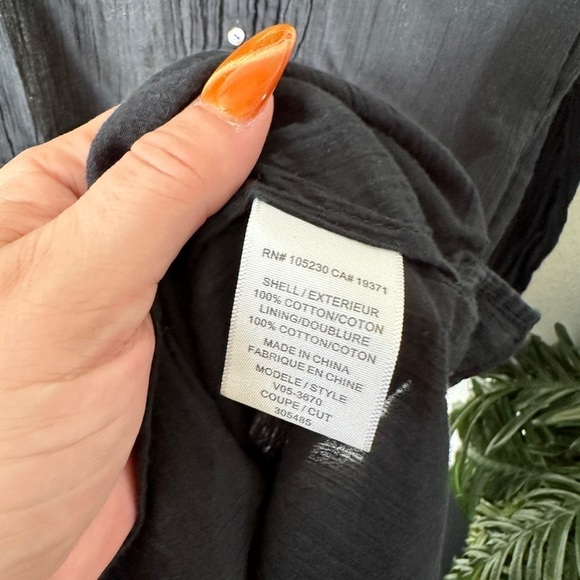 Joie grey lightly sheer button peasant long sleeve tuxedo blouse shirt top - Picture 4 of 4